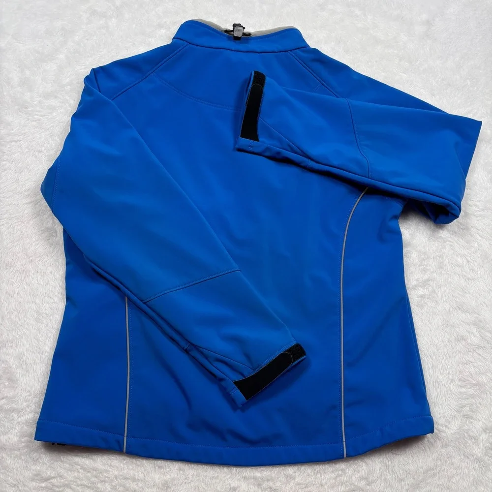 Clique Softshell Jacket‎ Mens L (FIT M) Blue Full Zip Fleece Lined Reflective